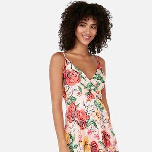 Express Floral Satin Surplice Fit and Flare in Print